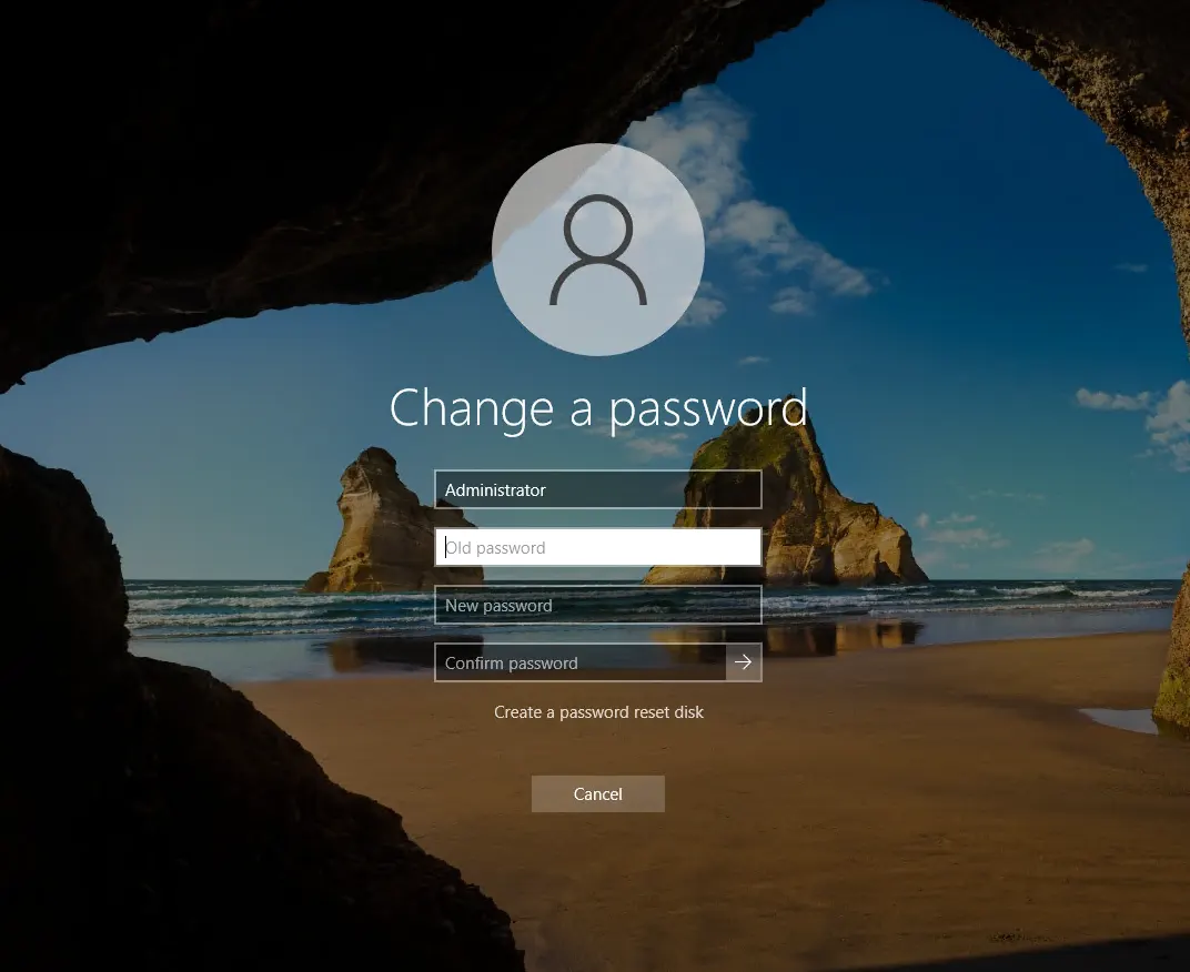 Windows Security change user password Windows