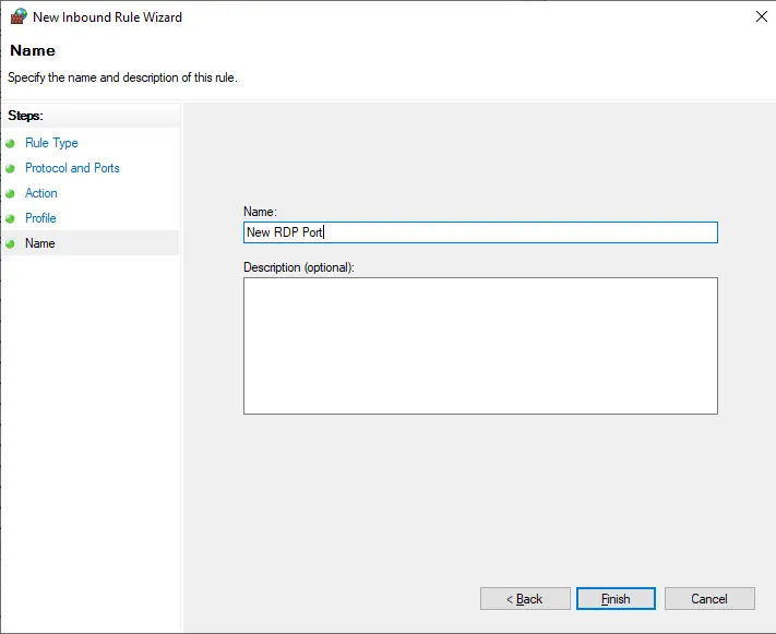 Windows Firewall name of the rule