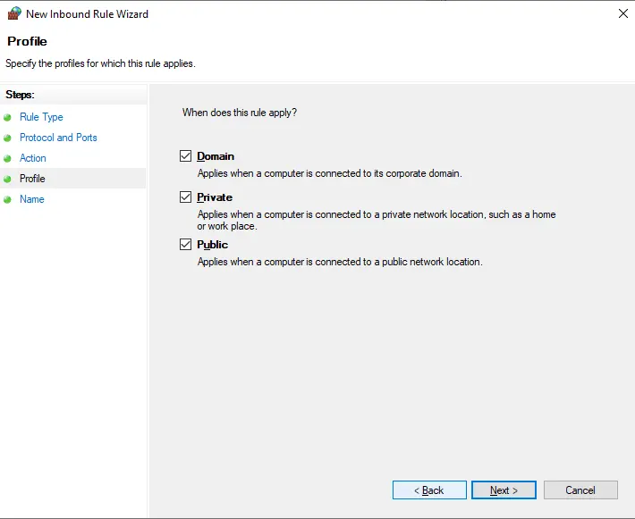 Windows Firewall Select zones for rule