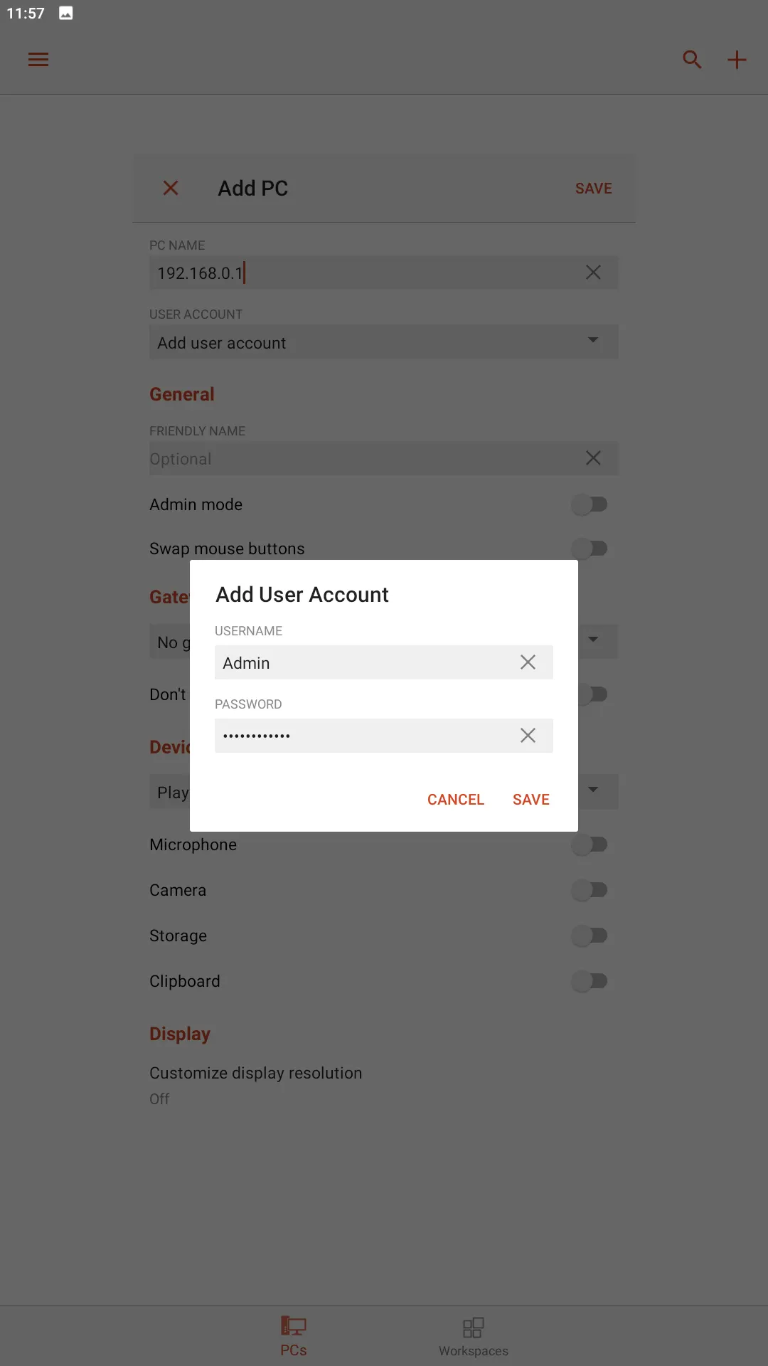 How to connect to RDP on Android - fill in user data